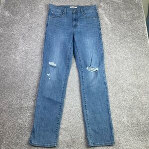 Levi's 724 Jeans Women's 31 Blue Straight High Rise Medium Wash Distressed Denim
